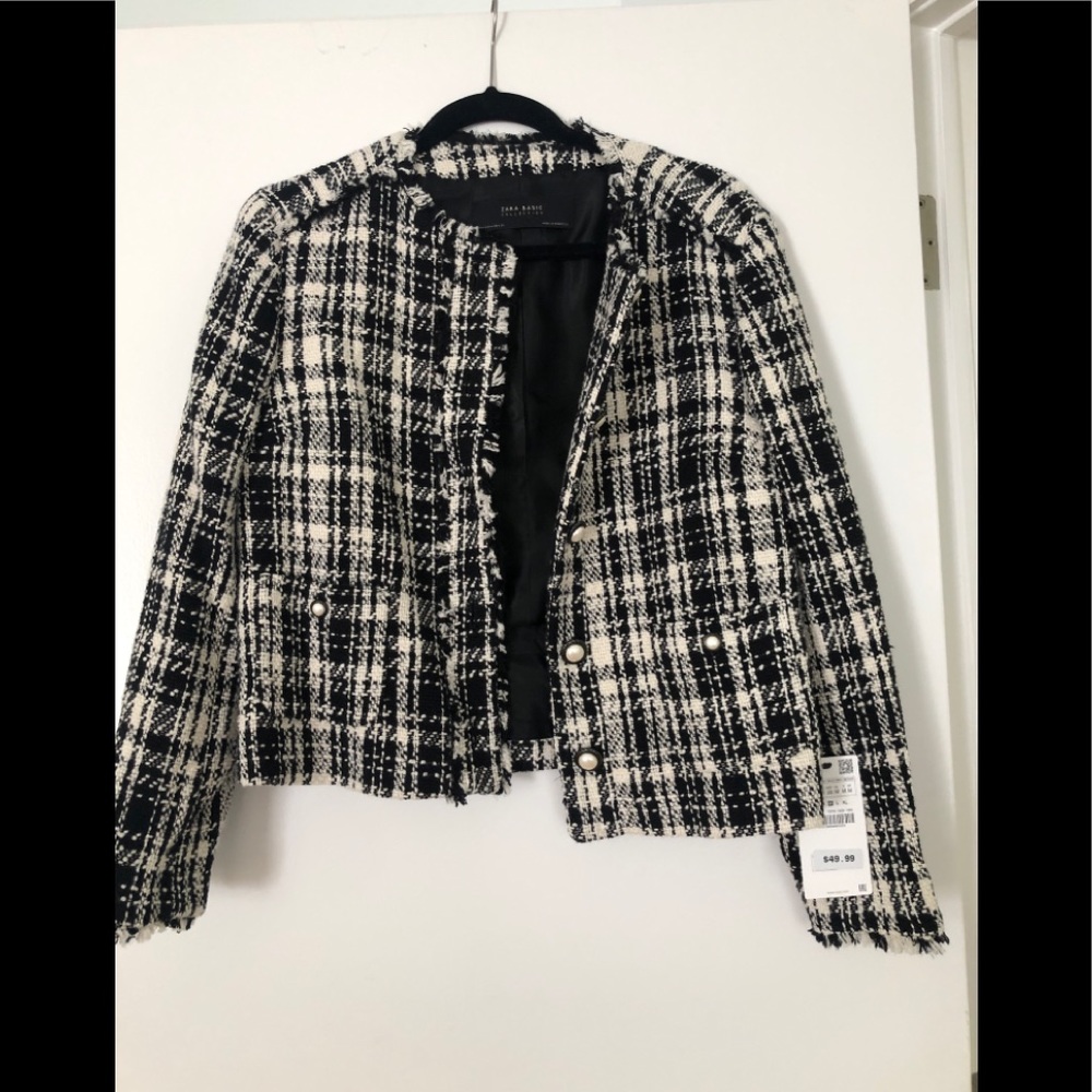 NWT ZARA M BLK/White Short knitted blazer